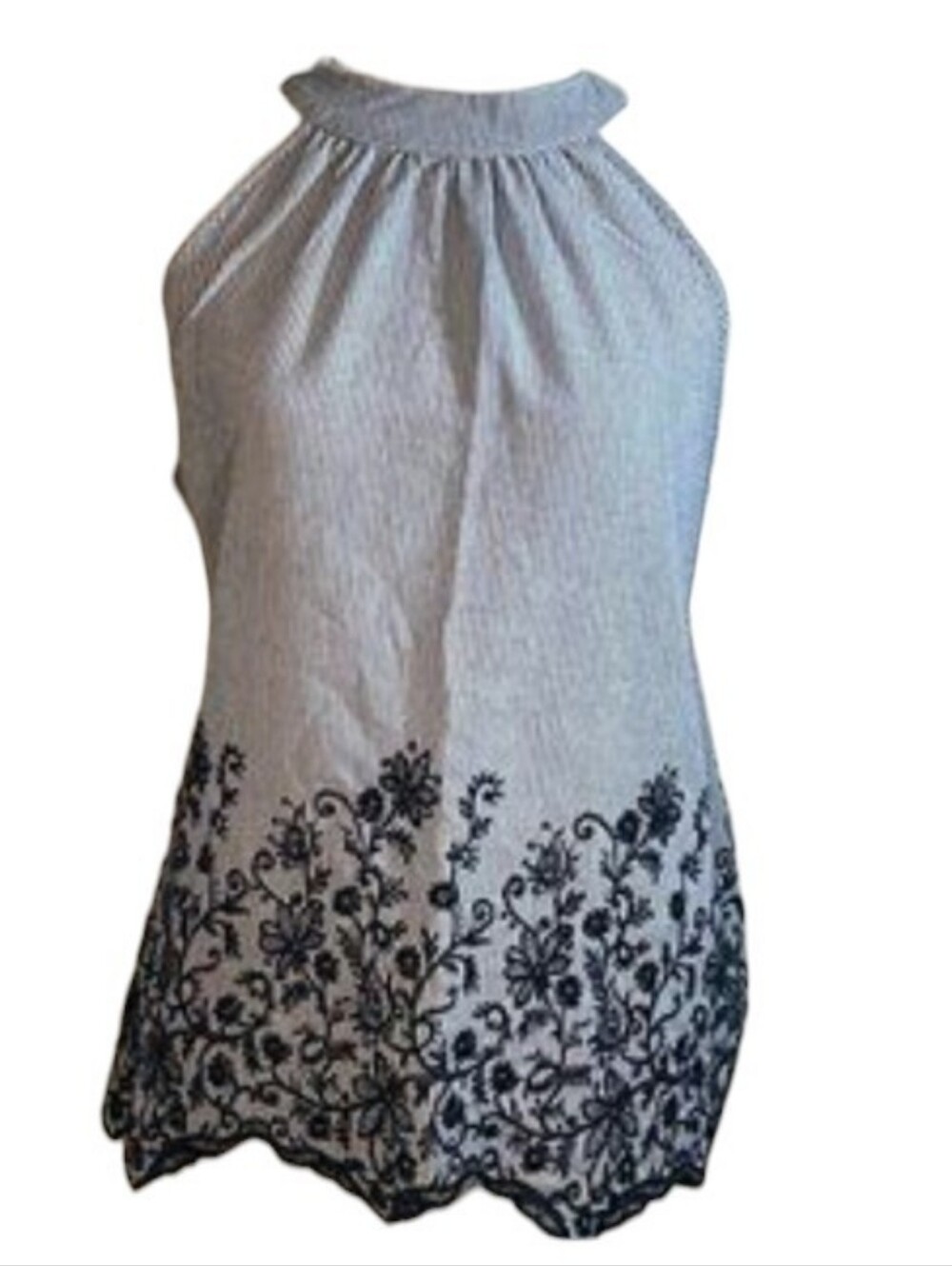 Est. 1946 XL Navy Blue/White Striped Floral Embroided Halter Top